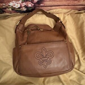 Gianni Bini “Jackson” Brown Leather Shoulder Bag with Matching Wristlet
